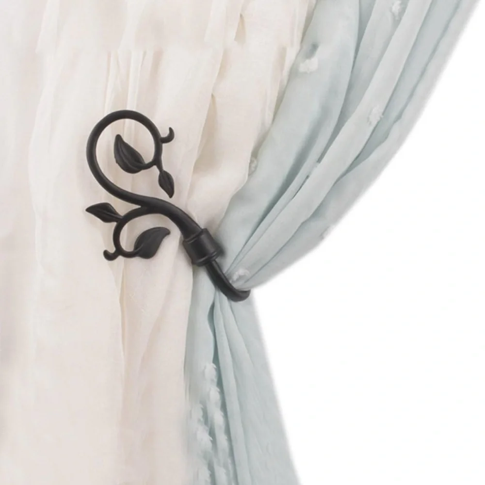 Stylish Black Leaf Wall Drapery Curtain Holdback Tieback Hooks Set of 2